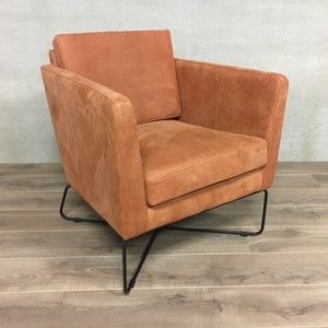 Leren fauteuil met kruisframe - oranje leer - Echt leer, Modern, ontdek de vele Leersoorten en Kleuren bij ShopX