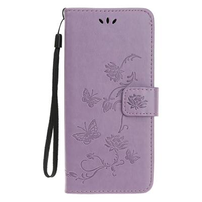 Shop4 - iPhone 12 mini Hoesje - Wallet Case Vlinder Patroon Paars