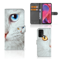 OPPO A54 5G | A74 5G | A93 5G Telefoonhoesje met Pasjes Witte Kat - thumbnail