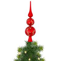 Kerstboom piek - gedecoreerd - rood - glas - 31 cm - gouden details