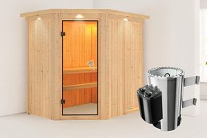 Karibu | Sauna Saja met Dakkraag | Energiesparende Deur | Kachel 3,6 kW Geïntegreerde  Bediening