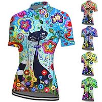 Dames Wielrenshirt Korte mouw Fietsen Shirt Kleding Bovenlichaam met 3 achterzakken Bergracen Wegwielrennen Ademend Sneldrogend Vochtregelerend Reflecterende strips Geel Blauw Oranje Grafisch Sport Lightinthebox