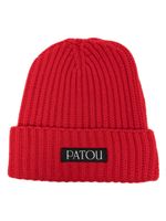 Patou logo-patch ribbed beanie - Rouge - thumbnail