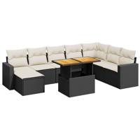 vidaXL 9-delige Loungeset met kussens poly rattan zwart, tuinset, tuinmeubel, terrasset, tuinbank, terrasmeubel, loungebank, loungeset tuin
