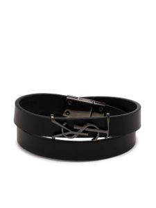 Saint Laurent bracelet en cuir à plaque logo YSL - Noir