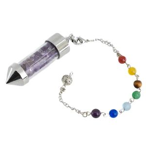 Pendel Edelsteen Amethist Capsule met 7 Chakra Kralenketting