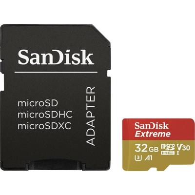 SanDisk Extreme® Mobile microSDHC-kaart 32 GB Class 10, UHS-I, UHS-Class 3, v30 Video Speed Class Incl. SD-adapter, A1-vermogensstandaard SanDisk Extreme® Mobile microSDHC-kaart 32 GB Class 10, UHS-I, UHS-Class 3, v30 Video Speed Class Incl. SD-adapter, A1-vermogensstandaard