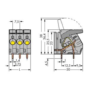 WAGO 2706-153 Veerkrachtklemblok 6.00 mm² Aantal polen 3 Grijs 55 stuk(s)