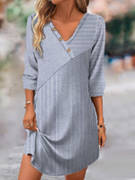 Striped Loose V Neck Casual Dress With No - thumbnail