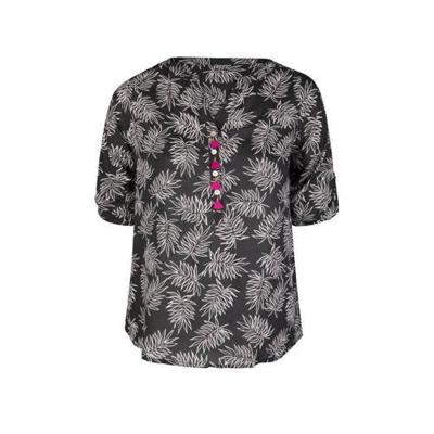 Paprika top met all over print zwart/wit/fuchsia