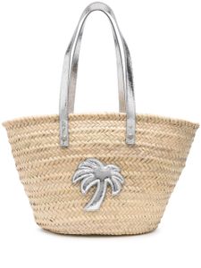 Palm Angels sac de plage en paille à logo appliqué - Argent