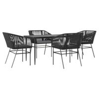 vidaXL 5-delige Tuinset met kussens poly rattan glas zwart