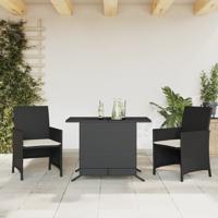 3-delige Bistroset met kussens poly rattan zwart - thumbnail