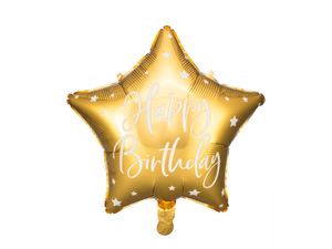 Folieballon Ster Goud 'Happy Birthday'