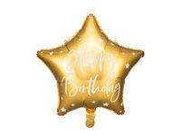 Folieballon Ster Goud &apos;Happy Birthday&apos; - thumbnail