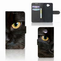 Microsoft Lumia 650 Telefoonhoesje met Pasjes Zwarte Kat - thumbnail