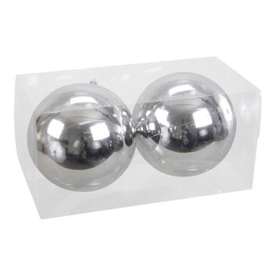 2x Grote kunststof kerstballen zilver 15 cm - Kerstbal 2x Grote kunststof kerstballen zilver 15 cm - Kerstbal