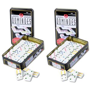 Domino spel dubbel/double 9 in blik 110x stenen