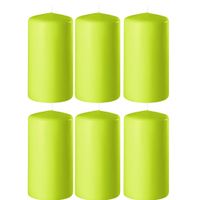 6x Lime groene cilinderkaarsen/stompkaarsen 6 x 12 cm 45 branduren