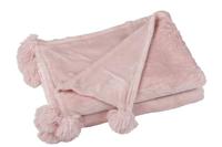 J-line - Plaid met pompon, polyester, poederroze, 130 x 170 cm