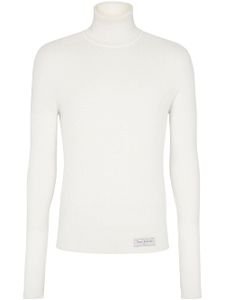 Balmain pull en maille nervurée à patch logo - Blanc