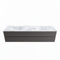 MONDIAZ VICA-DLUX 200cm badmeubel onderkast Dark grey 4 lades. Inbouw wastafel CLOUD dubbel 2 kraangaten, kleur Glace.