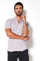 Desoto Heren Overhemd Wit Cutaway Circle Print Slim Fit