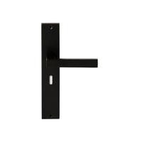 Hardbrass Deurkruk Phoenix op rechthoekig langschild sleutelgat 56mm - zwart