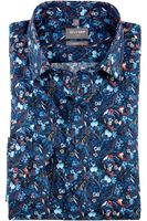 OLYMP Luxor Comfort Fit Overhemd marine/wit, Bloemen