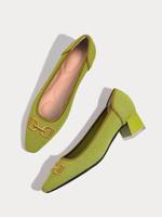 Embroidery Breathable Mesh Fabric Arch Support Insole Block Heel Shallow Pumps