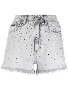 Philipp Plein short en jean à ornements en cristal - Gris