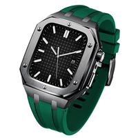 SULUET Rubberen band roestvrij stalen behuizing band voor Apple Watch Series 8 7 45mm, vervangende horlogeband accessoires mod kit metalen bezel band voor iwatch horloge SE/4/5/6 44mm, 44mm For