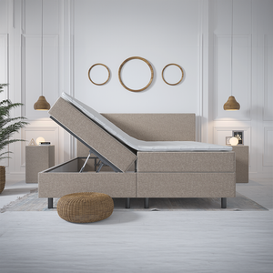 2-Persoons Boxspring Met Opbergruimte Hotel - Beige - Beige 160x210 cm - Pocketvering - Inclusief Topper - Dekbed-Discounter.nl