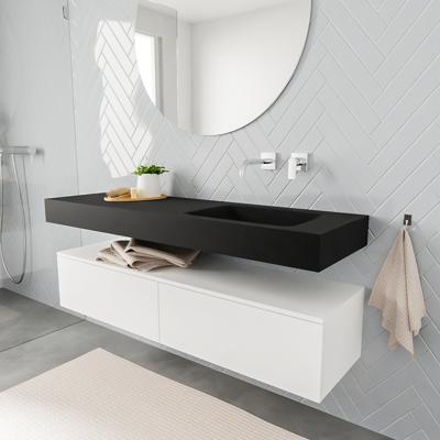 Zaro ALAN vrijhangende wastafel 150cm met wasbak Enkel rechts en onderkast in kleur Wit mat 2 lade(s)