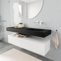 Zaro ALAN vrijhangende wastafel 150cm met wasbak Enkel rechts en onderkast in kleur Wit mat 2 lade(s)