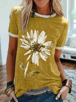 Casual Floral Printed Tee Shirt Top