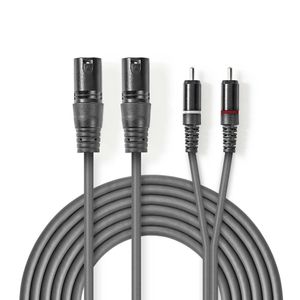 Nedis COTH15210GY15 Xlr-audiokabel 2x Xlr 3-pins Male - 2x Rca Male 1,5 M Grijs