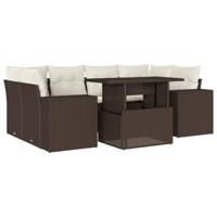 vidaXL 7-delige Loungeset met kussens poly rattan bruin
