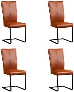 Set van 4 Cognac leren industriële eetkamerstoelen Dare - poot vierkant zwart - Granada leer Savannah (cognac leer)