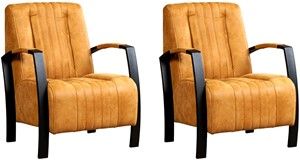 Set van 2 Cognac leren industriële stalen fauteuils Glamour - Kenia Leer Cognac (cognac leer)