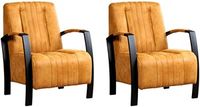 Set van 2 Cognac leren industriële stalen fauteuils Glamour - Kenia Leer Cognac (cognac leer)