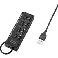 Renkforce USB 2.0-hub 4 poorten Individueel schakelbaar, Met status-LEDs Zwart