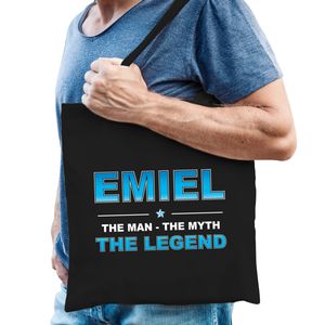 Naam cadeau tas Emiel - the legend zwart voor heren