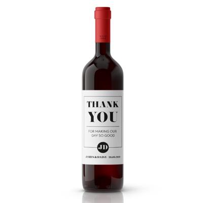 Wijnfleslabel modern typografisch bedankt (4st)