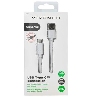 Vivanco USB-kabel USB 2.0 USB-A stekker, USB-C stekker 2.00 m Wit 38757