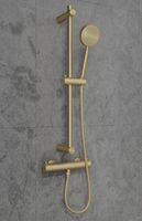 Saniclear Brass doucheset met thermostatische kraan, handdouche en glijstang geborsteld messing / mat goud