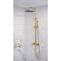 Doucheset Brauer Gold Edition Opbouw Rond Geborsteld Goud PVD 30cm Thermostaatkraan Glijstang Regendouche Staafhanddouche
