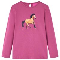 Kindershirt met lange mouwen paardenprint 92 frambooskleurig