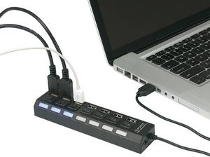 Renkforce USB 2.0-hub 7 poorten Individueel schakelbaar, Met status-LEDs Zwart