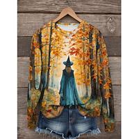 Dames Sweatshirt Halloween Halloween Afdrukken Geel Casual Ruim Passend Strakke ronde hals Lange mouw Inelastisch Lente Herfst Lightinthebox